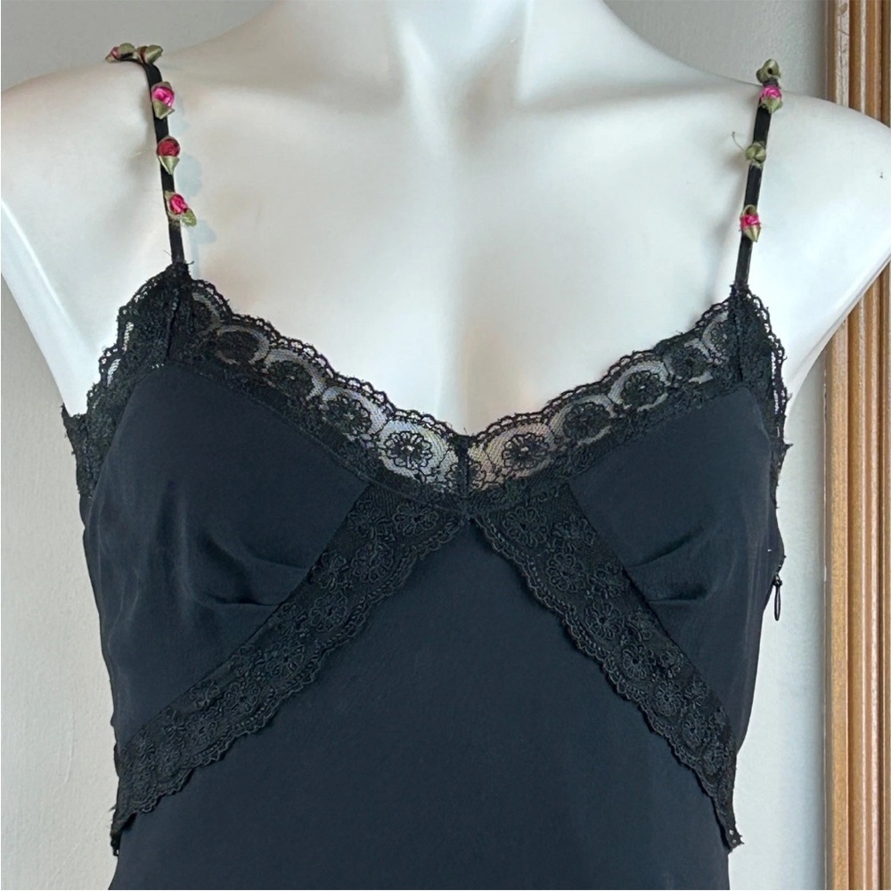 Vintage 90s Y2K 100% Silk Beaded Dress Rose Vintage Beaded Dress Silk Slip Dress - Picture 2 of 7